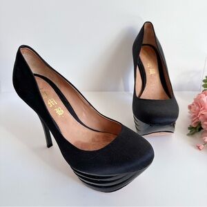 L.A.M.B. Z-Project Black Satin Platform Pumps High Heels